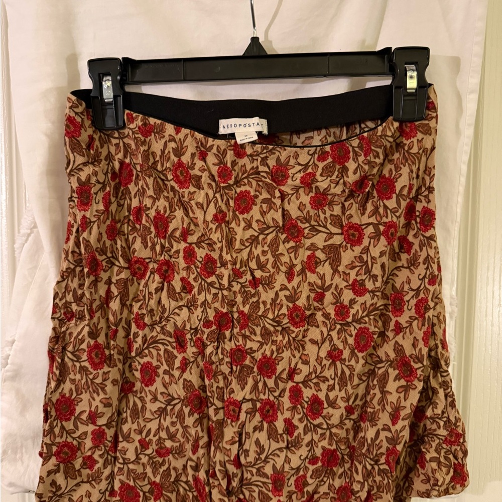 Aeropostale Brown and Red Floral Midi Skirt